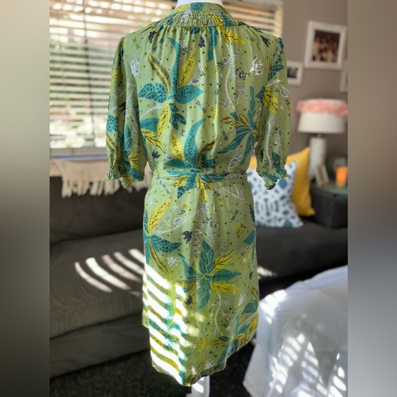 Boden Smocked 100% Linen Shirt Dress. Leaf, Oriental Cascade pattern. - Picture 8 of 10